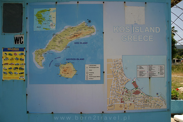 Mapa wysp Kos i Nisyros oraz plan miasta Kos