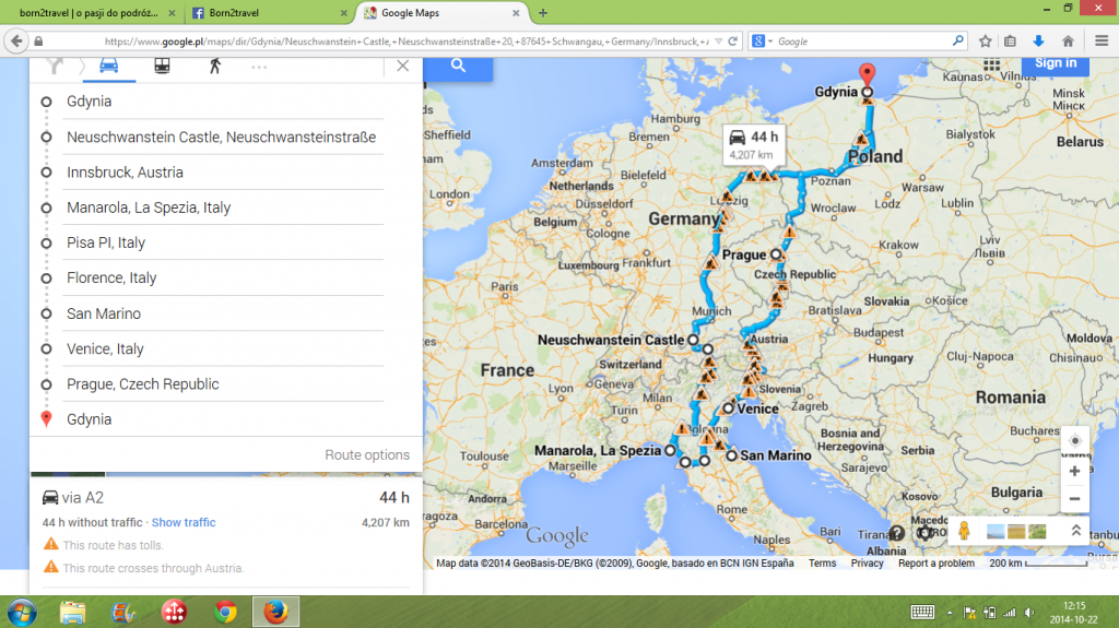 Mini Eurotrip 2014 - pierwotny plan naszej trasy.