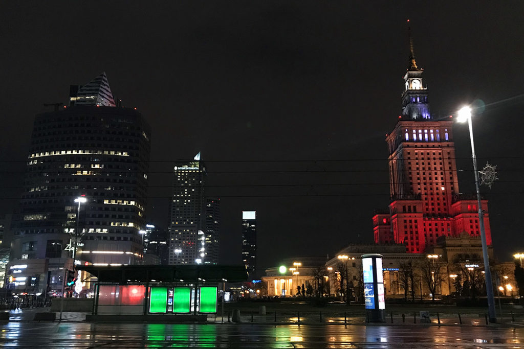 Warszawa nocą, styczeń 2019