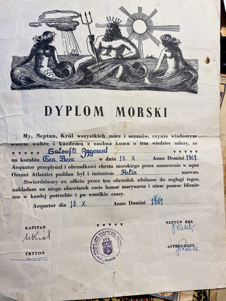 Dyplom morski z 1961 roku, należący do mojego Dziadka.